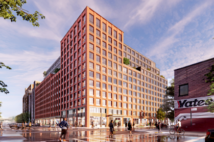 A rendering of the 12-story building at 40 Bruckner Boulevard.